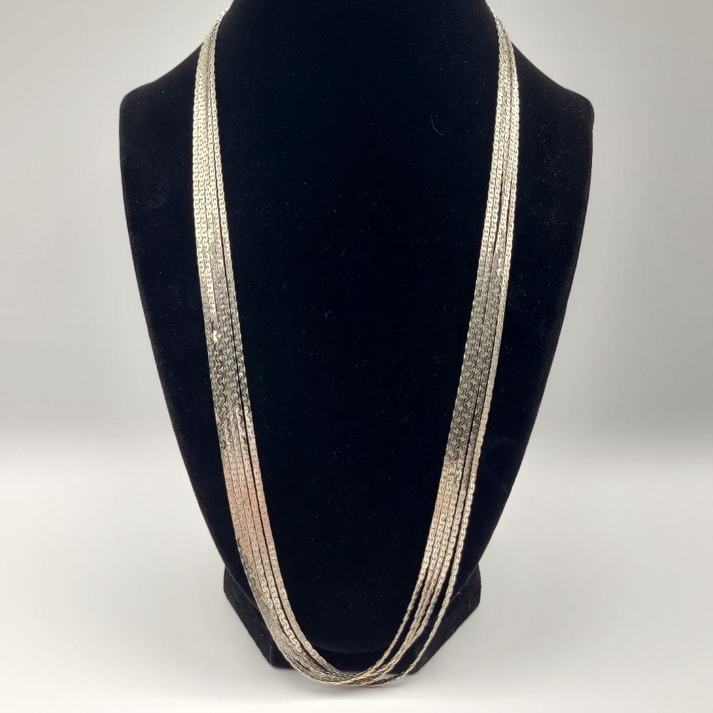 Vintage Silver Tone Multi Strand Mesh Necklace Minimalist